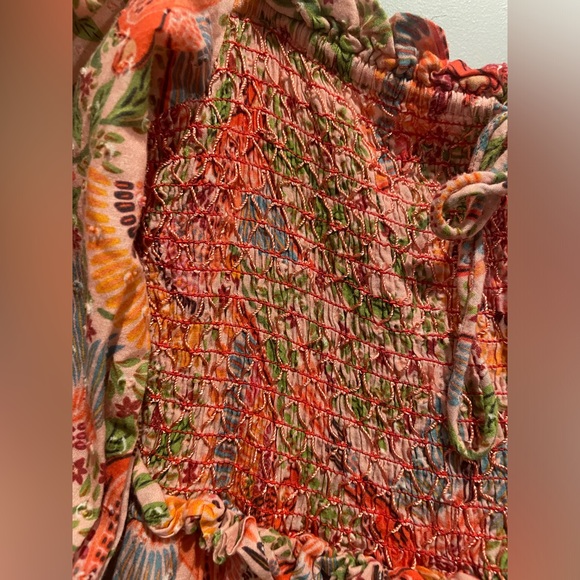 FARM RIO ANTHROPOLOGIE PINK MACAW FLIGHT SMOCKED MIDI DRESS - Picture 16 of 16